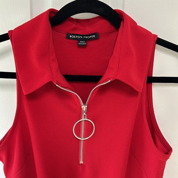 Solid Zippered Front Sleeveless Collared Dress Red Size Small Like New - Picture 2 of 8